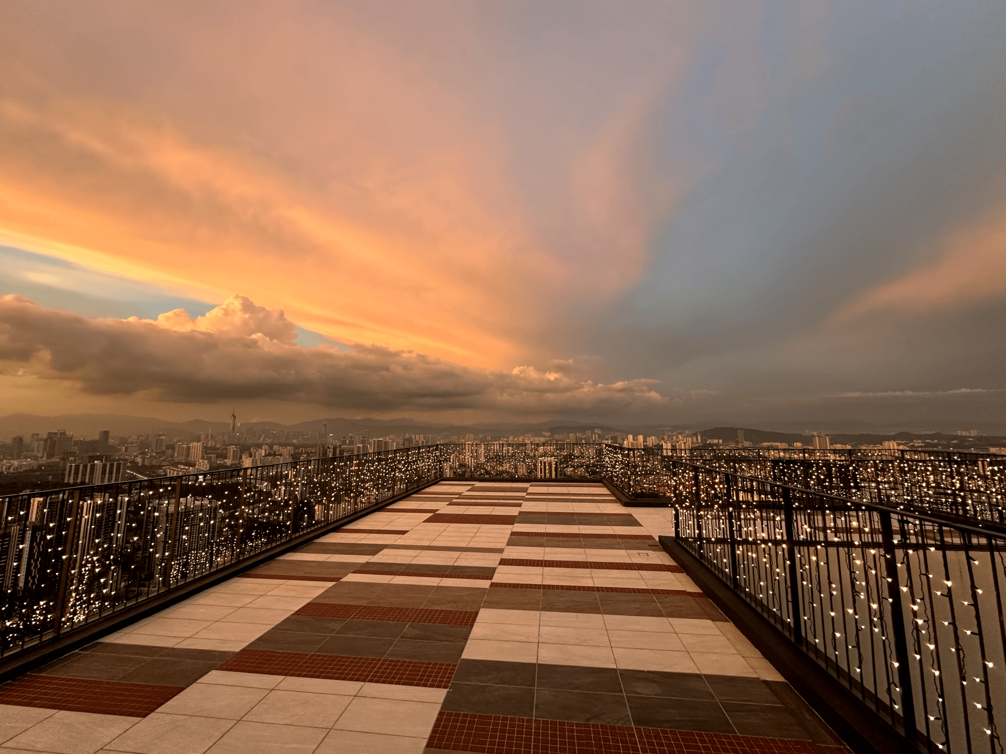 63rd floor Sky Deck rooftop at W. in the Sky with KL skyline view at sunset